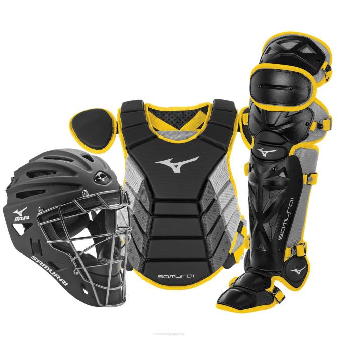 Mizuno samurai 14" baseball boxed catcher's gear set jeugd accessoires zwart geel VZJP886