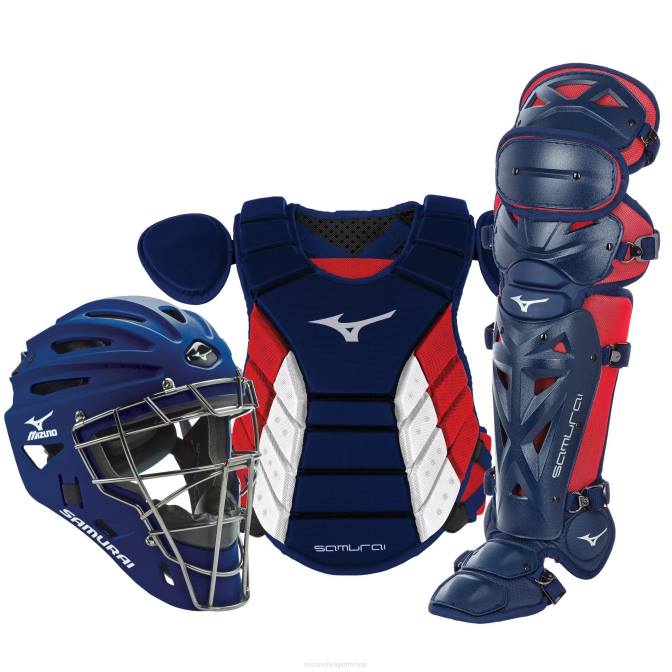 Mizuno samurai 15" baseball boxed catcher's gear set uniseks accessoires marine-rood(5110) VZJP1032
