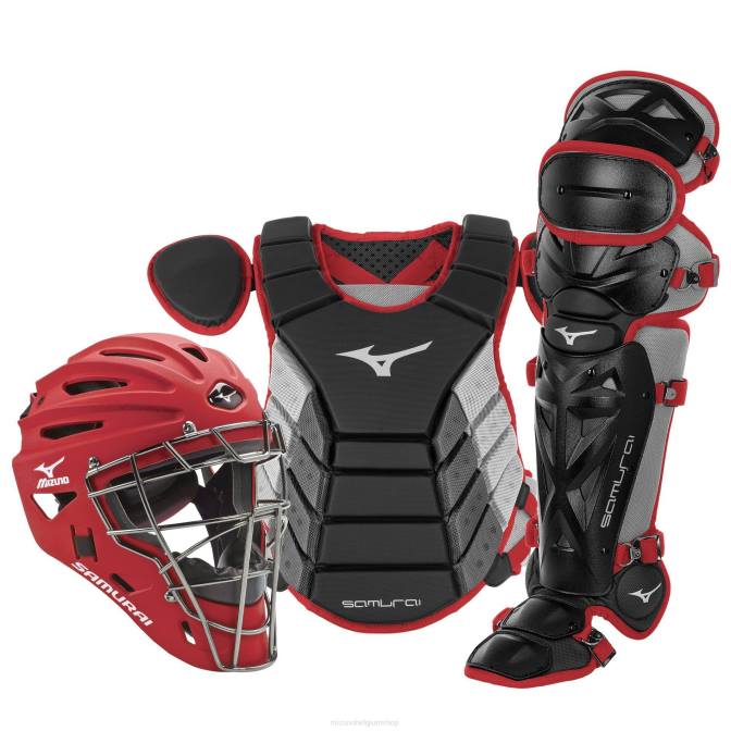 Mizuno samurai 16" baseball boxed catcher's gear set uniseks accessoires zwart-kardinaal VZJP953