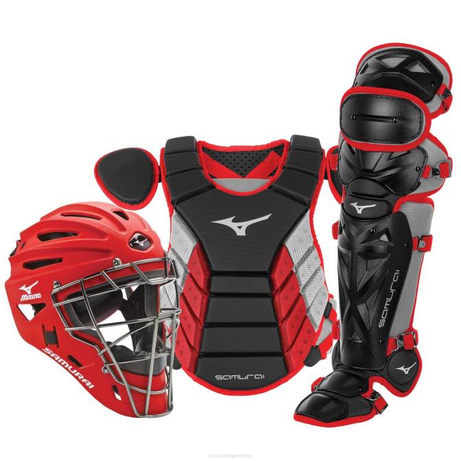 Mizuno samurai 16" baseball boxed catcher's gear set uniseks accessoires zwart-rood(9010) VZJP952