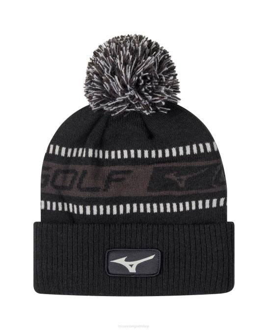 Mizuno tour gebreide wintermuts met pom uniseks accessoires zwart-houtskool(9092) VZJP450