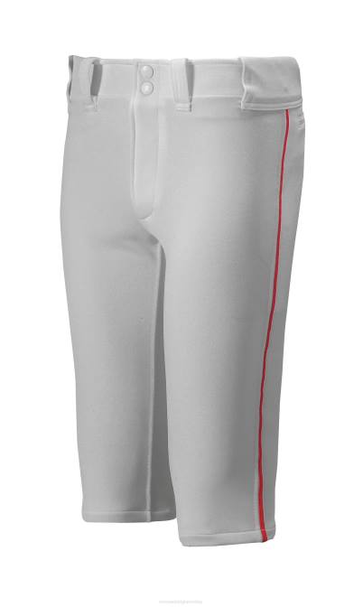 Mizuno premier honkbalbroek met korte biezen jeugd kleding grijs-rood(9110) VZJP1217