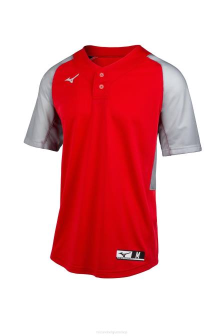 Mizuno aerolite honkbalshirt met 2 knopen jeugd kleding rood-grijs(1091) VZJP1269