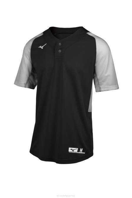 Mizuno aerolite honkbalshirt met 2 knopen uniseks kleding zwart-grijs(9091) VZJP1244