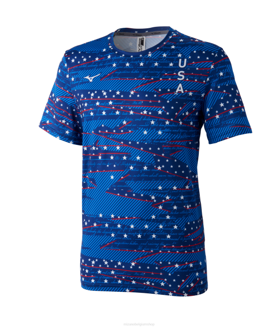 Mizuno bedrukbare hardloopshort met korte mouwen Heren kleding perzikboom-blauw(sm01) VZJP241