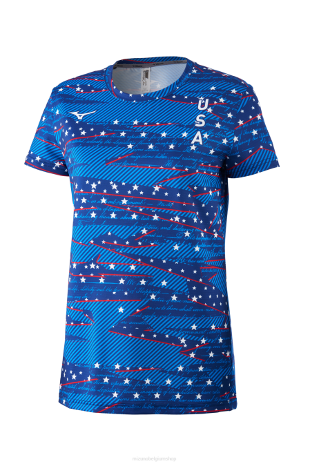 Mizuno bedrukbare hardloopshort met korte mouwen vrouwen kleding perzikboom-blauw(sm01) VZJP243
