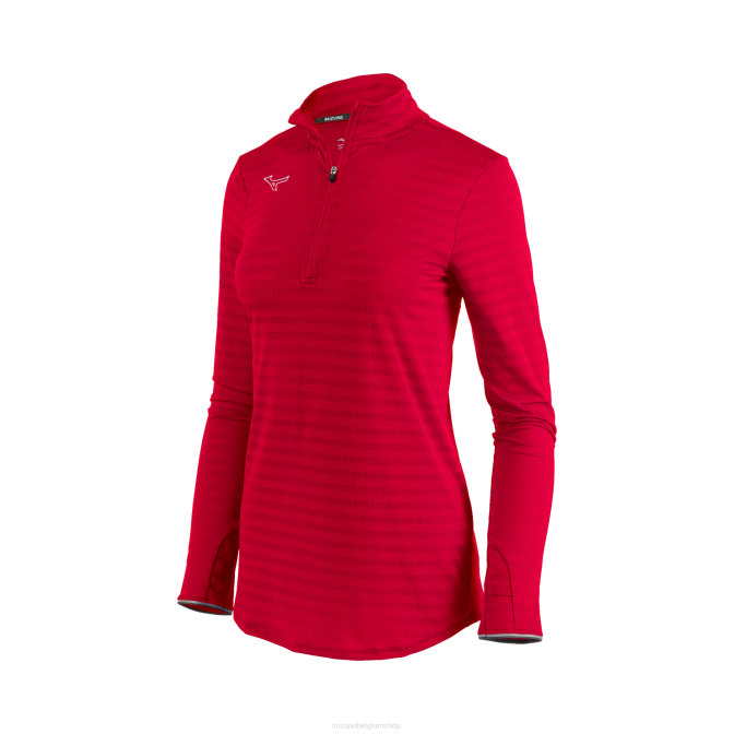 Mizuno atletische eco 1/2 ritssluiting vrouwen kleding rood(1010) VZJP2142