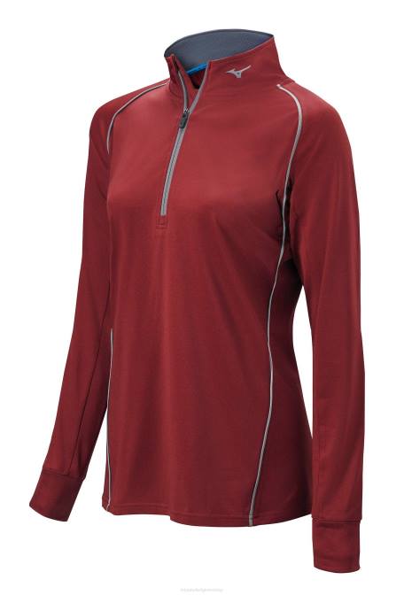 Mizuno comp pullover met 1/2 rits en lange mouwen meisje kleding kastanjebruin (3u3u) VZJP2530