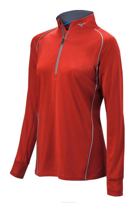 Mizuno comp pullover met 1/2 rits en lange mouwen meisje kleding rood(1010) VZJP2529