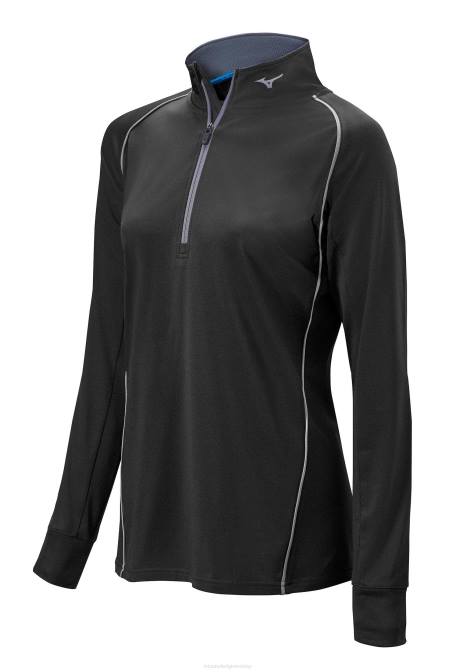 Mizuno comp pullover met 1/2 rits en lange mouwen meisje kleding zwart(9090) VZJP2528