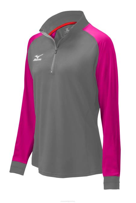 Mizuno eersteklas jack met 1/2 ritssluiting uniseks kleding houtskool-schokkendroze-zwart(921m) VZJP2554