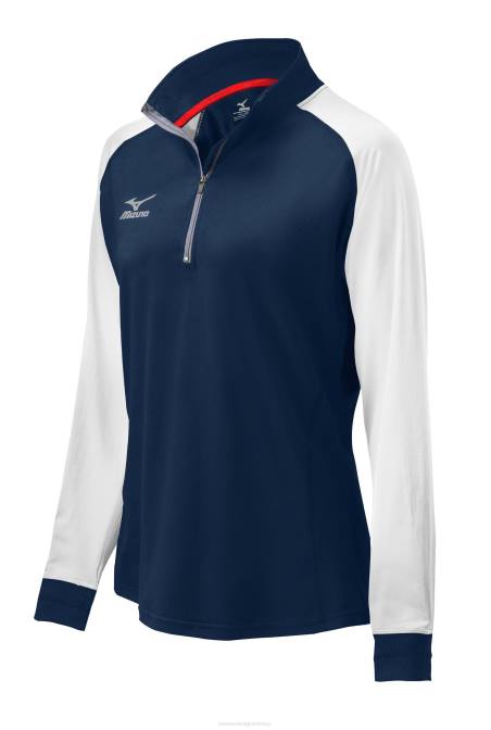 Mizuno eersteklas jack met 1/2 ritssluiting uniseks kleding marine-wit(5100) VZJP2548