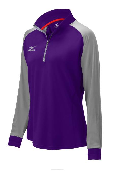 Mizuno eersteklas jack met 1/2 ritssluiting uniseks kleding paars-grijs(6091) VZJP2551
