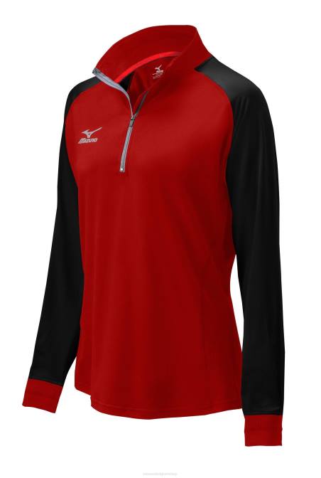 Mizuno eersteklas jack met 1/2 ritssluiting uniseks kleding rood-zwart(1090) VZJP2545