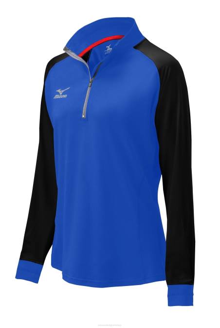 Mizuno eersteklas jack met 1/2 ritssluiting uniseks kleding royal-zwart(5290) VZJP2549