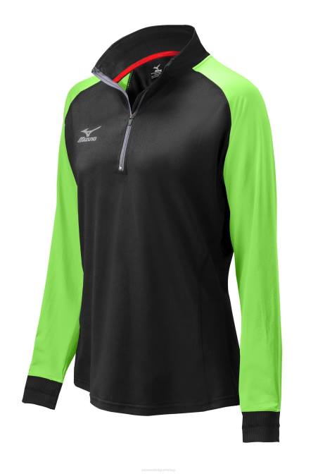 Mizuno eersteklas jack met 1/2 ritssluiting uniseks kleding zwart-elektrischgroen(908d) VZJP2553