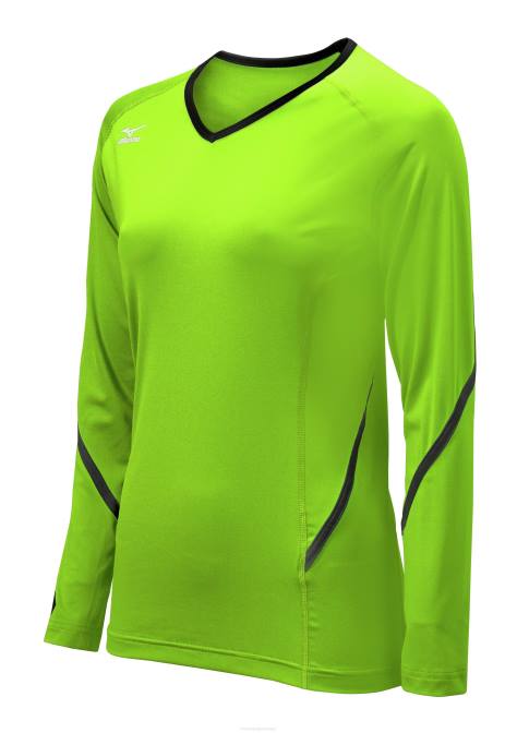 Mizuno Techno Generation volleybalshirt met lange mouwen uniseks kleding elektrischgroen-zwart(8d90) VZJP2363