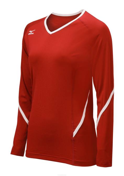 Mizuno Techno Generation volleybalshirt met lange mouwen uniseks kleding rood-wit(1000) VZJP2355