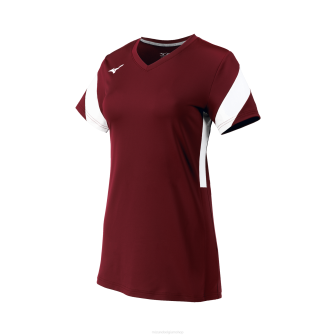 Mizuno balboa 6 volleybalshirt met korte mouwen jeugd kleding kardinaal-wit(1200) VZJP2398