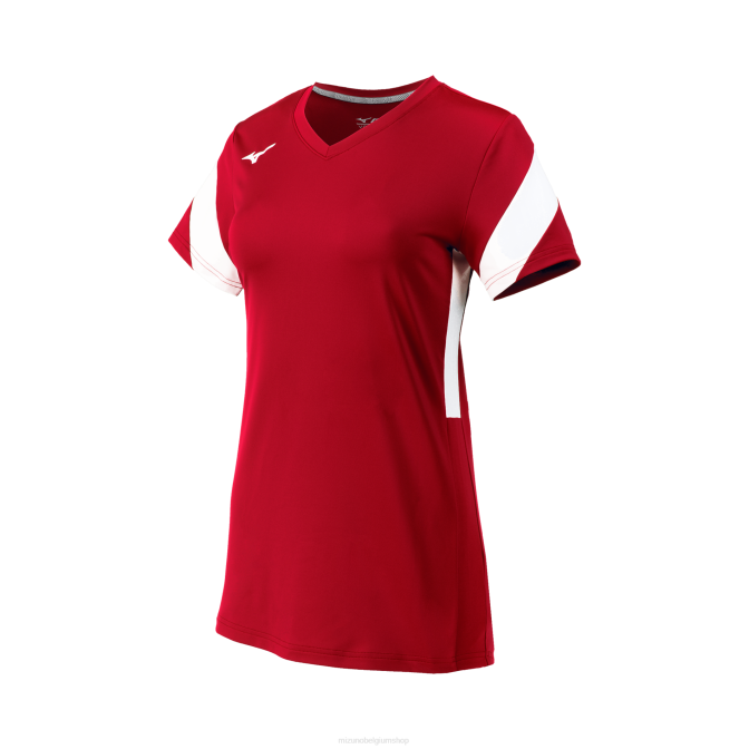 Mizuno balboa 6 volleybalshirt met korte mouwen jeugd kleding rood-wit(1000) VZJP2397