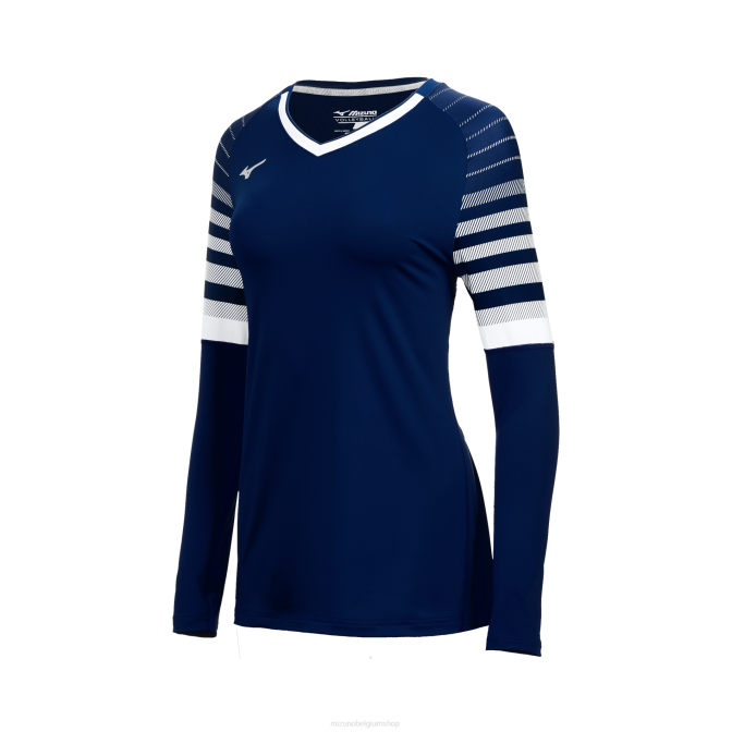 Mizuno techno 8 volleybalshirt met lange mouwen jeugd kleding marine-wit(5100) VZJP2301