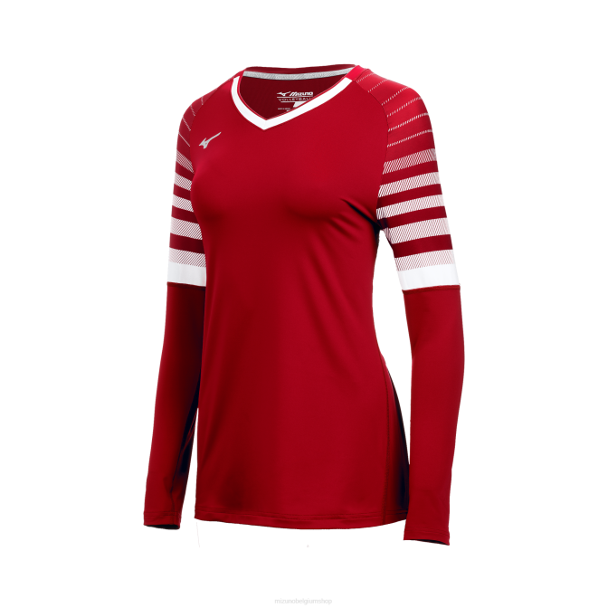 Mizuno techno 8 volleybalshirt met lange mouwen jeugd kleding rood-wit(1000) VZJP2300
