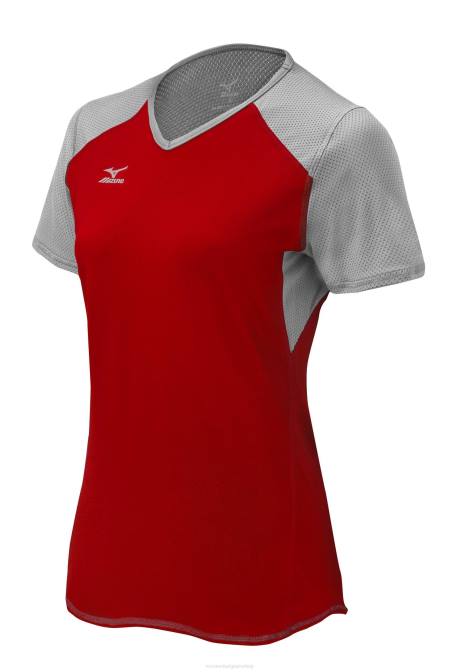 Mizuno techno vi volleybalshirt met korte mouwen uniseks kleding rood-zilver-houtskool(1073) VZJP2373