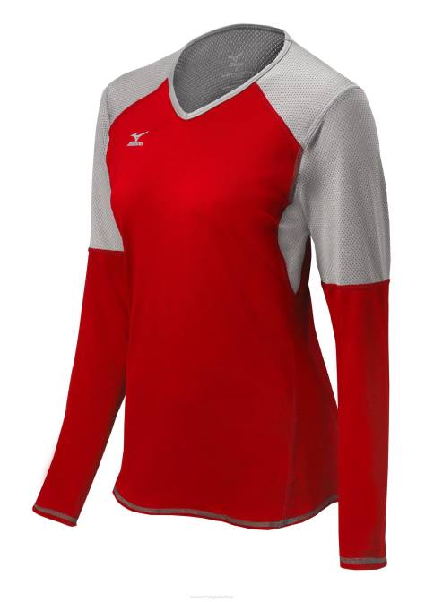 Mizuno techno vi volleybalshirt met lange mouwen uniseks kleding rood-zilver-houtskool(1073) VZJP2367