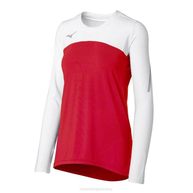 Mizuno techno vii volleybalshirt met lange mouwen uniseks kleding rood-wit(1000) VZJP2344