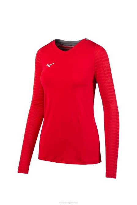Mizuno verenigd volleybalshirt met lange mouwen vrouwen kleding rood(1010) VZJP2338
