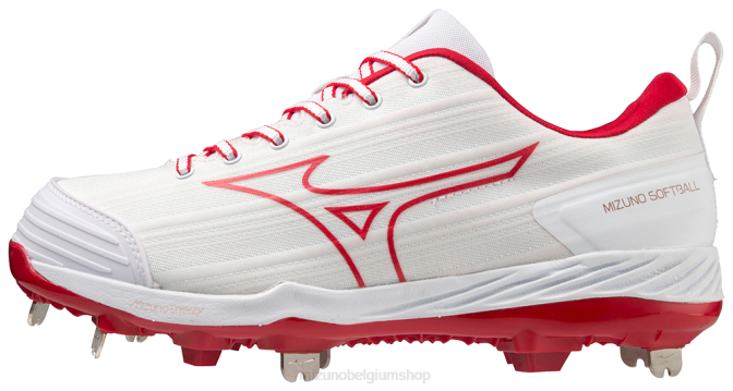 Mizuno sweep 6 lage metalen softbalschoen vrouwen schoenen wit-rood(0010) VZJP2167
