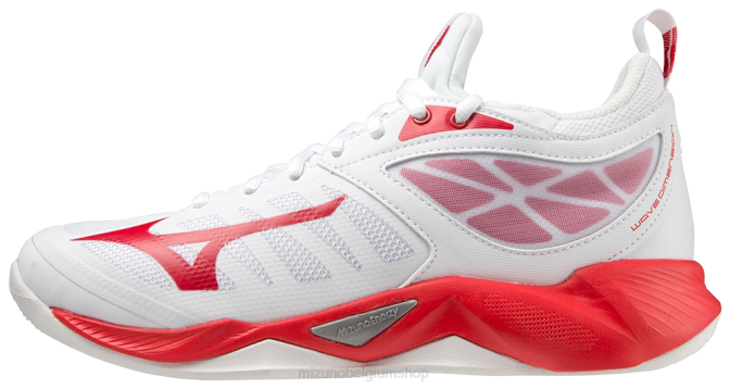 Mizuno golfafmeting volleybalschoen vrouwen schoenen wit-rood(0010) VZJP2191